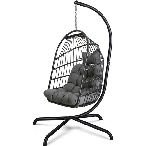 Hängesessel mit Ständer und Kissen, faltbar, Rattan-Optik, 150 kg Kapazität (1/5)