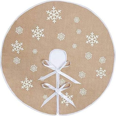 Gonna per albero di Natale, gonna per albero di Natale da 75 cm, coperta in lino bianco con stampa di fiocchi di neve e abete per la decorazione dell'albero di Natale (1/5)