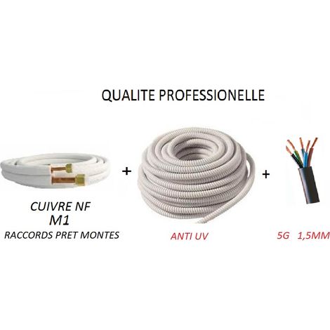Rodrigas – Kit de raccordement climatisation 5 mètres – Liaison frigorifique bi-tube 1/4 1/2 – Cuivre norme européenne – Isolation professionnelle