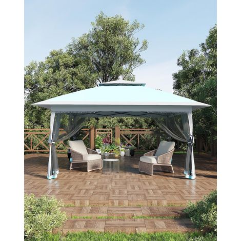 Tonnelle pliante 3,6x3,6m – UPF 50+, moustiquaire 360°, One-Push, hauteur réglable – Bleu clair – jardin, terrasse, camping (1/5)
