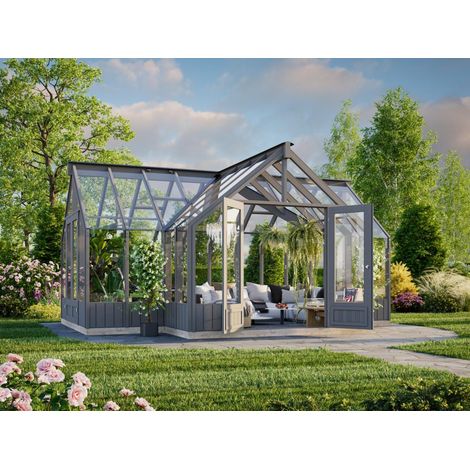 Abri de jardin en bois Emilia 19,1 m2 Peint gris foncé (1/5)
