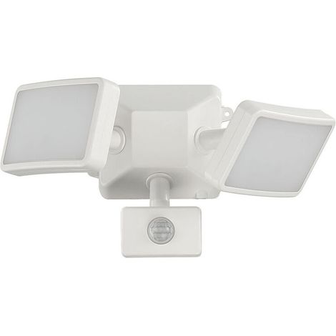 Proiettore LED bianco con sensore di movimento regolabile, proiettore LED a doppia testa per esterni, IP54 impermeabile, 1200 lm, 18 W, luce bianca diurna 6500 K, per parco, garage e ingresso (1/4)