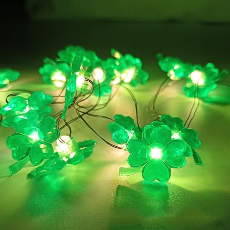 Guirlande Lumineuse LED - 5 M - 50 Ampoules - Trèfle À Quatre Feuilles - Fonction Minuterie - Alimentation Sur Piles - Décoration Fête Saint-Patrick (1/5)