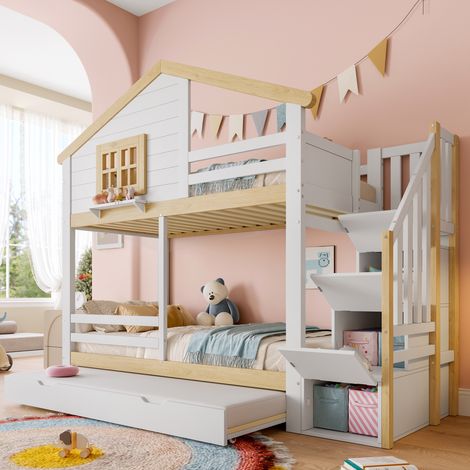 Letto struttura letto estraibile a castello con scala OKMYHOME