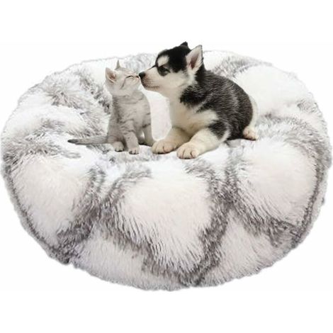 Dog Basket Round Cat Basket Fluffy Pet Bed Cushion Soft and Comfortable, Warm, Waterproof, Non-slip and Washable Dog Cushion Suitable for Cats, Dogs White gray 50 (1/5)