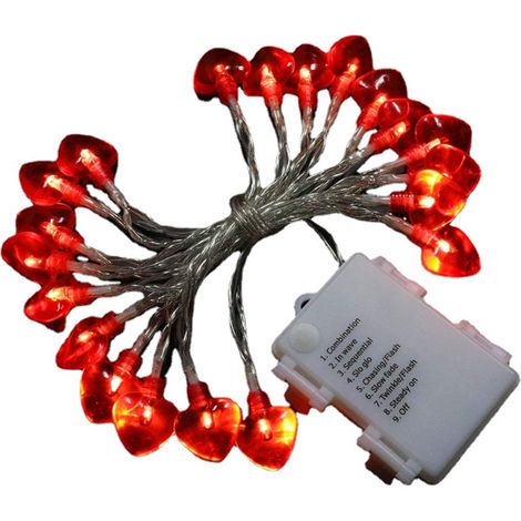 Guirlande lumineuse de 3 m (9,8 pi) en forme de cœur pour la Saint-Valentin, avec 20 ampoules en forme de cœur, fonctionne sur piles, décorations de fête (1/5)