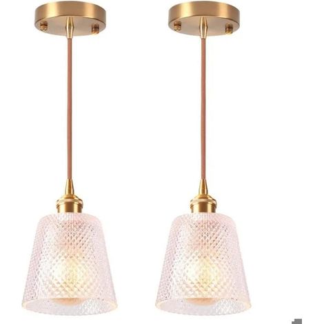 2x Moderne Suspension Luminaire Industriel,Lampe de Plafond Vintage Abat-jour en Verre Design Cage E27 Lampe pour Salon Cafes (1/5)