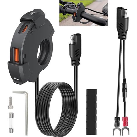 Pour Chargeur USB pour Moto, 12V 30W QC3.0 USB et 30W PD Type-C Prise, Chargeur de Téléphone pour Moto D'étanchéité IP65, pour Motos DC 12V-24V, Vélos de Plage, ATVs (1/5)