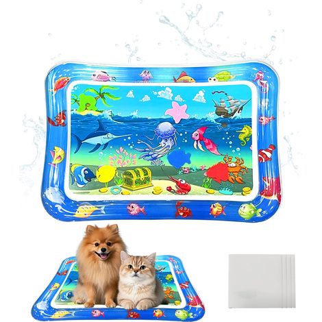 Tapis Eau Chat 4PCS Rustine Matelas Gonflable, Tapis Jeu Chat Gonflable, Carrée Tapis Eveil Eau Chat Épaissi, Tapis de Jeu Chat sur Le Thème de L'océan (1/5)