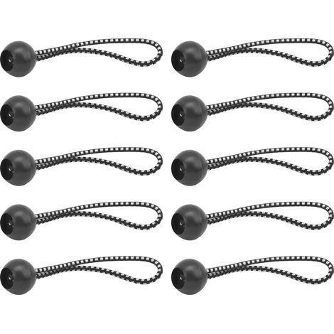 Lot de 10 pinces à boule pour tente, avec tendeurs élastiques et cordons à boule, pour auvent (noir et blanc). (1/5)