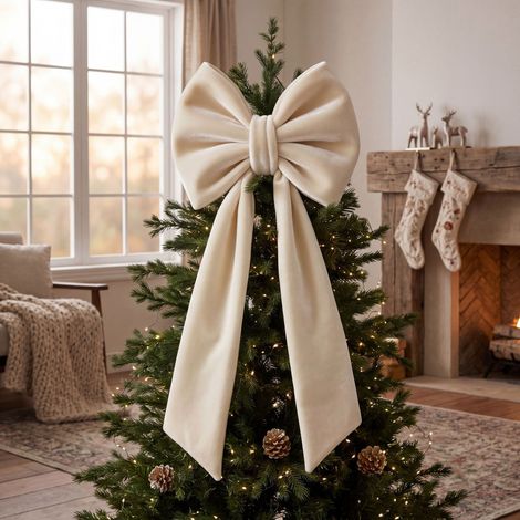 Hot-selling new Christmas burgundy velvet bow with large train decorative ornament - white - 40110