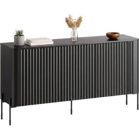Credenza Susegana, Madia da salotto con tre ante battenti, Rialzata da terra, 150x40 h80 cm, Nero
