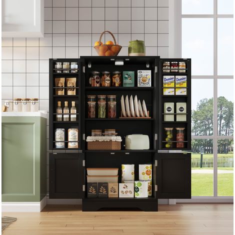 Mueble alto con luz LED negro para cocina y salón OKMYHOME (1/5)