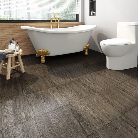 Lino Sol Adhesif Effet Parquet Imperméable Dalle PVC Adhesive Sol Cuisine Salle de Bain 30x30CM Carrelage Adhesif Sols Effet Bois Chêne Foncé Sols PVC Adhésif Dalle pour Chambre, 4 Dalles (1/5)