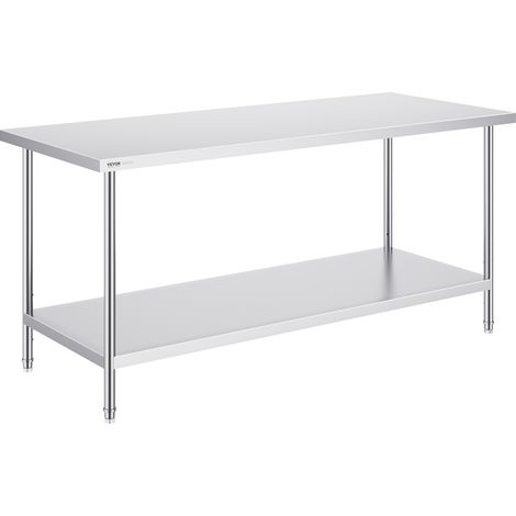VEVOR Mesa de Trabajo de Acero Inoxidable 76,2x182,9x86,4 cm Mesa de Preparación de Alimentos Carga 417 kg 3 Niveles de Altura Regulables Unidad de Almacenamiento de Alimentos para Cocina Restaurante