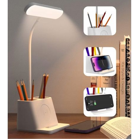 LED-Schreibtischlampe, 3 Modi, batteriebetrieben, kabellos, USB-Anschluss