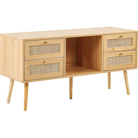 Mueble TV de ratán madera clara dorado 120 x 40 cm 4 cajones boho Perote (1/5)