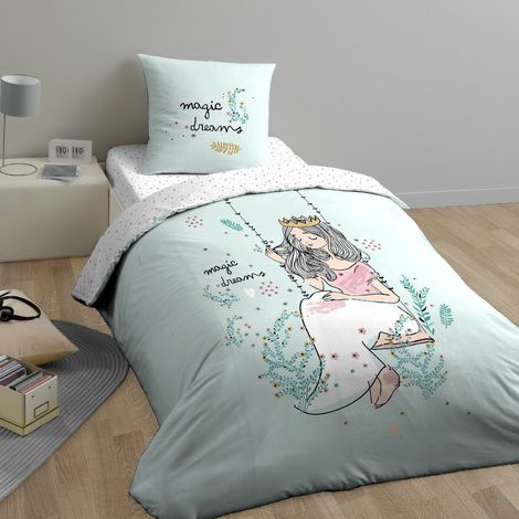 Parure de couette - Housse De Rêve - Reversible 140x200 cm - 100% Coton Bio 57 fils - Motifs - Blanc (1/5)