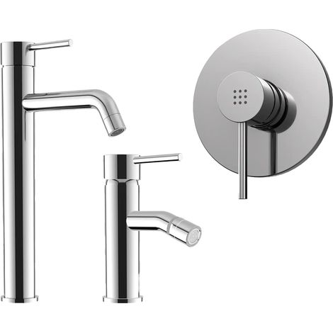 Mélangeur avec lavabo haut et bidet sans vidange et douche encastrée en laiton chromé Mod. Ava (1/4)