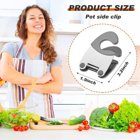 4 PCS Ustensile Pot Clip Spoon Solder Clip Pot en acier inoxydable sur Silicone Kitchen Spoon Rest (1/4)
