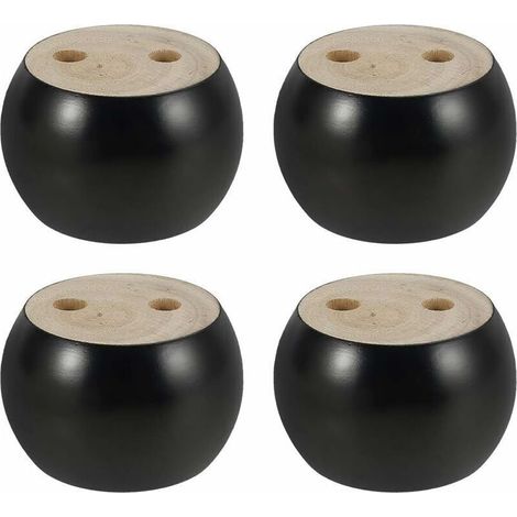 Lot de 4 Pieds de Meubles en Bois Rond hauteu 5cm, pour canapé, Lit, Fauteuil, Armoire, avec vis et Ruban (Noir) (1/5)