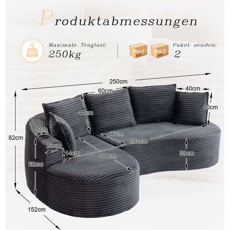 Modulares Sofa aus Samt in Grau 250 x 152 x 82 cm HOMAIRE (1/5)