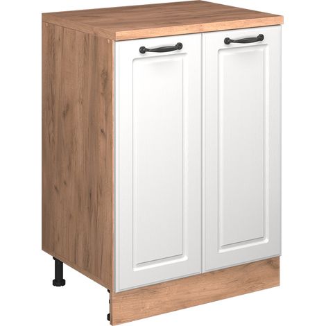 Küchenschrank für Dachschrägen R-Line, Weiß Landhaus, 60 cm ohne Schräge mit 2 Türen, Vicco (1/5)