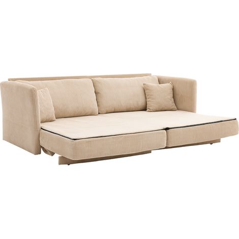 Sofá cama convertible de tela de pana beige HOMVRA (1/5)