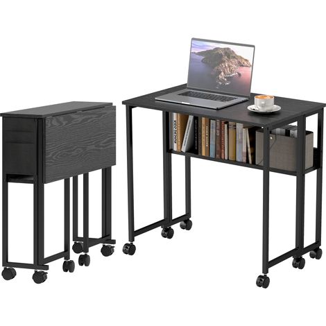 Klappbarer Schreibtisch mit Rollen, 80 x 50 cm, mit Ablage und Aufbewahrungstasche, schwarz