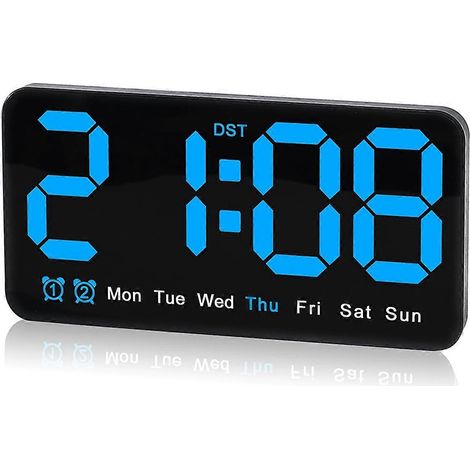 Grande horloge murale numérique, 9,5 pouces, réveil LED avec chiffres, bleu-- (1/5)