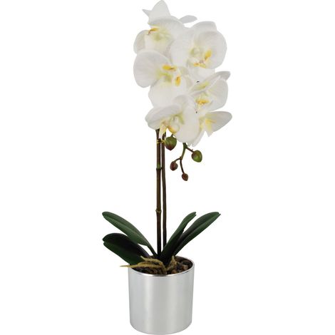 46cm Artificial Orchid White with Silver Pot (1/5)