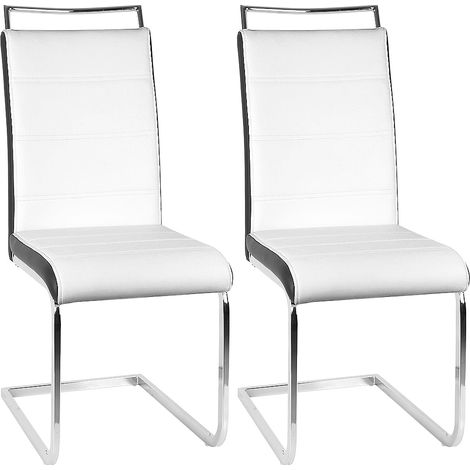 Set di 2 sedie da pranzo con manico grande, comodo sedile in pelle PU - bianco-nero