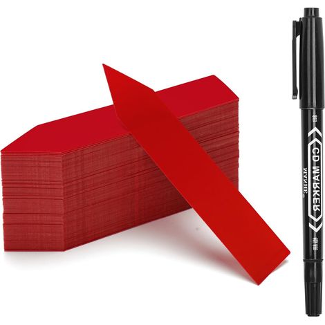 Étiquette en plastique KINGLAKE pour plantes 100 pièces, étiquette de jardin en plastique rouge 10x2cm (1/5)
