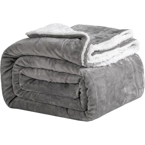Couverture laine grise - couverture Sherpa - pour canapé - chaude - hiver (gris, 130x160cm) (1/5)