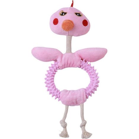 Peluche Bird Jouet pour chien – Spiky Rubber Ring et Rope Knot – pour petits et moyens chiens nettoyage des dents Tug-of-War – Rose (1/5)