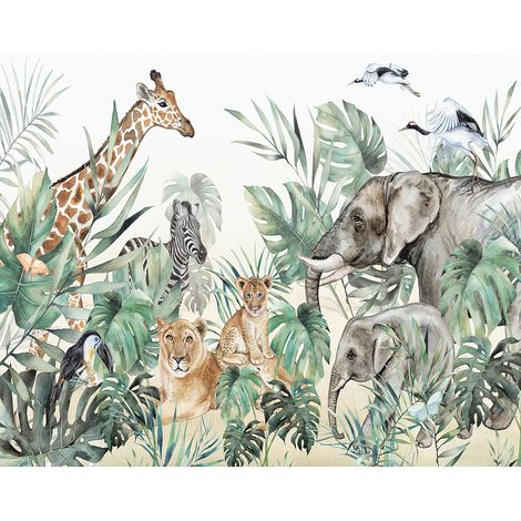 Papier peint panoramique Enfants - Animaux de la Jungle - 130 cm x 107 cm (1/2)