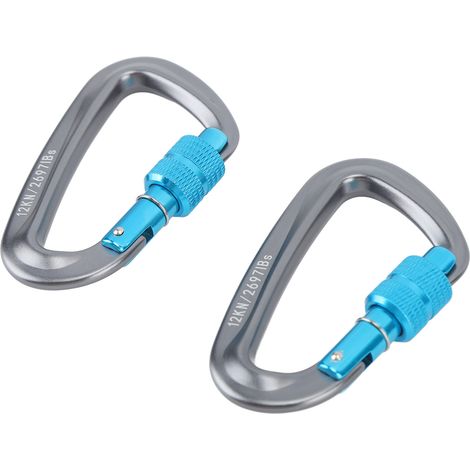 Set aus 2 selbstsichernden Kletterkarabinern, 12 kN, leichte D-förmige Karabiner zum Klettern und Bergsteigen (1/4)