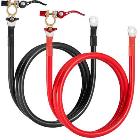 Cable Batterie Voiture 25mm2, Câble Batterie Auto 3AWG avc Connecteur 100 cm, Max. Courant 120A, Tension Nominale 300V, 12V 24V Onduleur Batterie Cable pour Moto, Solaire, Bateau, Camion (1/4)