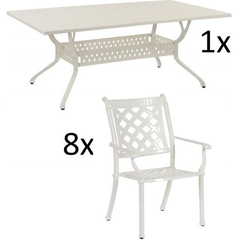 Inko 9-teilige Sitzgruppe Alu-Guss weiß Tisch 215x107x74 cm cm mit 8 Sesseln Tisch 215x107 cm mit 8x Sessel Duke (1/2)