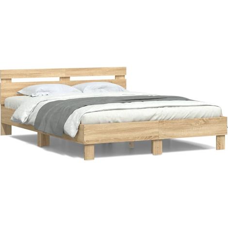 Cadre de lit avec tête de lit et LED chêne sonoma 150x200 (1/5)