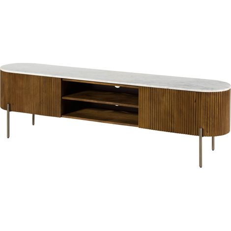 Mobile Tv in legno di Mango 200x36x51 Laccato marrone - marmo bianco BARCELONA 210