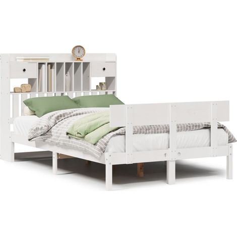 Maison Exclusive - Massivholzbett mit Regal ohne Matratze Weiß 13