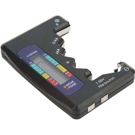 Jauge de capacité de batterie Testeur numérique universel D C N AAA AA 9 V 1,5 V Analyseur de pile bouton Numérique Capacité de batterie Analyseur de cellule Testeur de batterie numérique (Noir) (1/4)