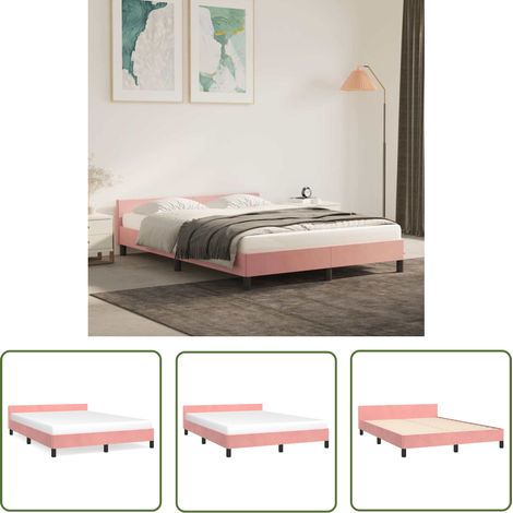 The Living Store Cadre de lit et tête de lit sans matelas rose 140x200cm velours - Cadre De Lit - Lit Double - Lit Rose - Lit Velours - Meuble Chambre (1/5)