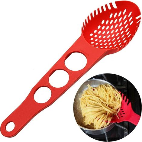 Cuillère à spaghetti en nylon antiadhésive, fourchette à pâtes, passoire écumoire avec doseur, louche filtrante pour cuisine, lave-vaisselle, grande taille (1/5)