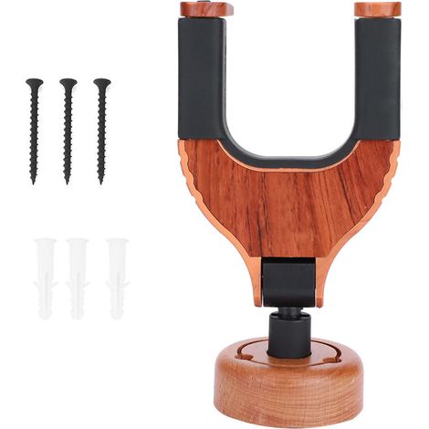 Support mural pour guitare, base en bois massif, crochet plastique caoutchouc, couleur bois rouge (étagère de rangement murale) (1/5)
