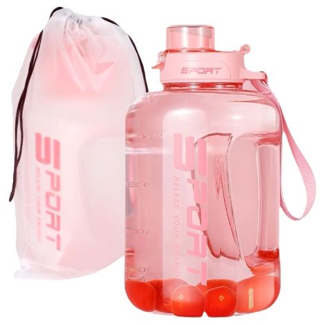 Botella de agua motivacional grande de 1,7 L, botella deportiva con vaso medidor, asa y tapa 2 en 1 (boquilla + pajita), cómoda y a prueba de fugas, Alogy Sport 1700 ml - Rosa (1/5)