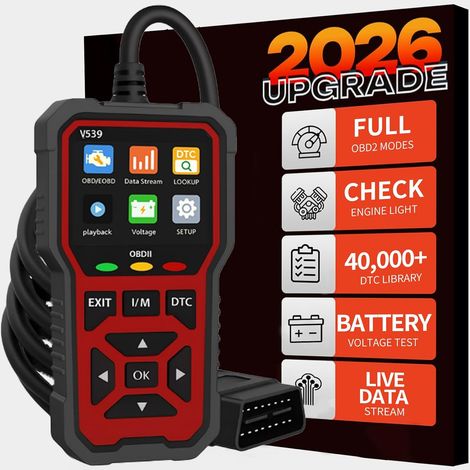 Diagnostica per auto V539 OBD2 2026 con oltre 40.000 DTC, diagnostica per auto multimarca con funzioni OBDII complete, lettore di codici guasti del motore per veicoli a benzina prodotti dopo il 1996 (1/5)