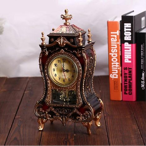 Une horloge de bureau décorative et créative de style européen, sans piles, au design rétro, dotée d'une fonction musicale. Idéale pour la maison, le bureau et le salon. (1/5)