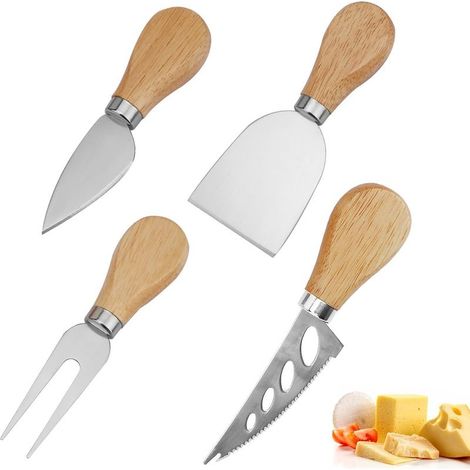 Set mit 4 exquisiten Käsemessern, Käsemesser-Sets mit Holzgriffen, für Käse, Kuchen, Chiffon-Kuchen, Butter (1/5)